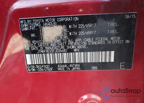 2015 Toyota Rav4 Le z USA, uszkodzony, nr VIN JTMBFREV2FJ036680